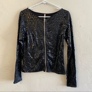 AA Black Embossed Zip Up Jacket Extra Small